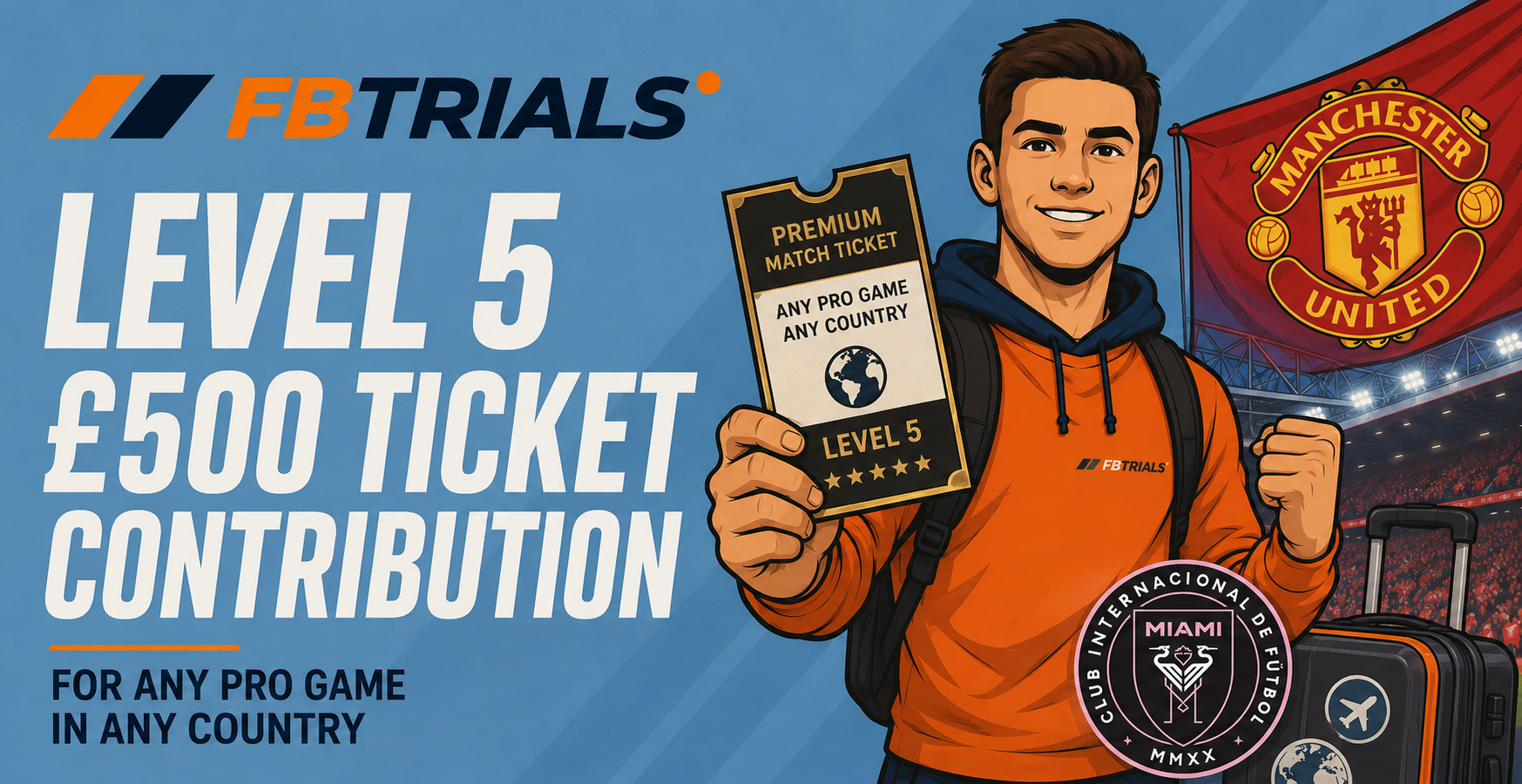 FBTrials Level 5 £500 ticket contribution for any pro game in any country